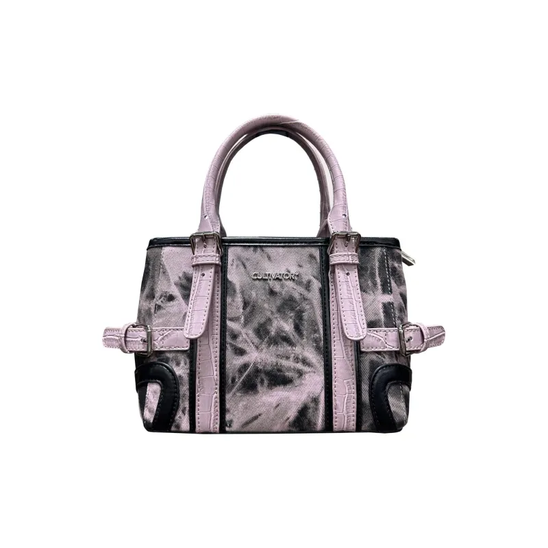 CULTIVATOR Cotton Handbag Shoulder Bag Crossbody Bag Small Size Women's Blue Gray/Dirty Pink/Black Gray-5