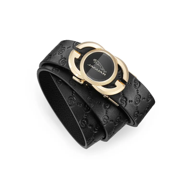 JAGUAR Men's Fashion Automatic Buckle Cut Out Design Cow Leather Belt Belt Men's Gold Width  3.5cm-2