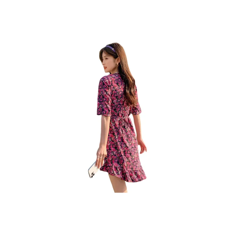 Emodues Short Sleeved Dress Women's Floral-3