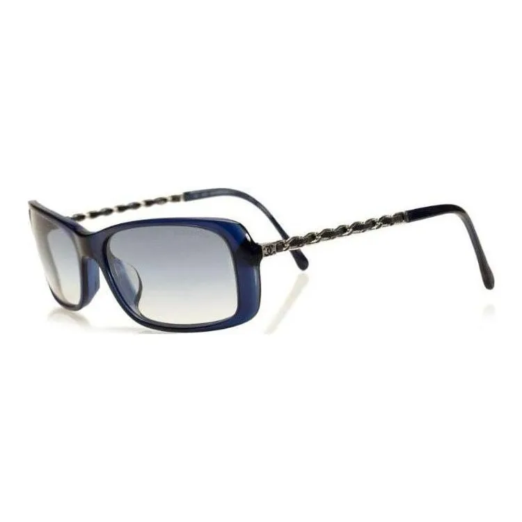 CHANEL Resin Acetate Rectangular Sunglasses Women's Blue-0