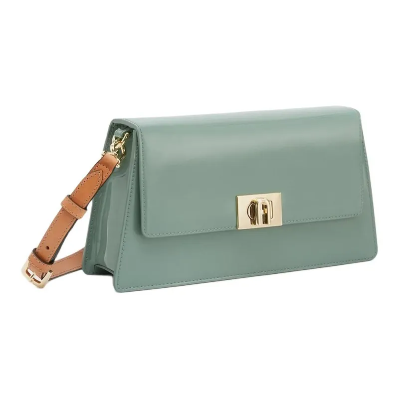 Furla Shiny Leather Handbag, Shoulder Bag Medium Size Women's Olive Green-4