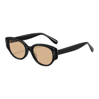 Thunder Pailong Plate Frame Oval Sunglasses Unisex Black Ecru