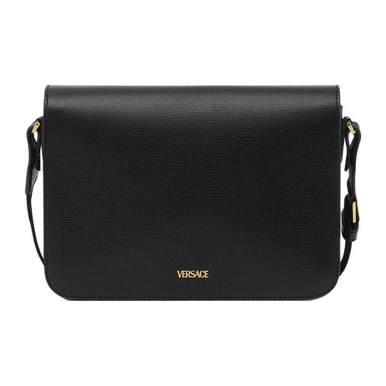 VERSACE MEDUSA BIGGIE Series Goatskin Grain Leather Messenger Bag, Shoulder Bag, Crossbody Bag Men's Black & Gold-2