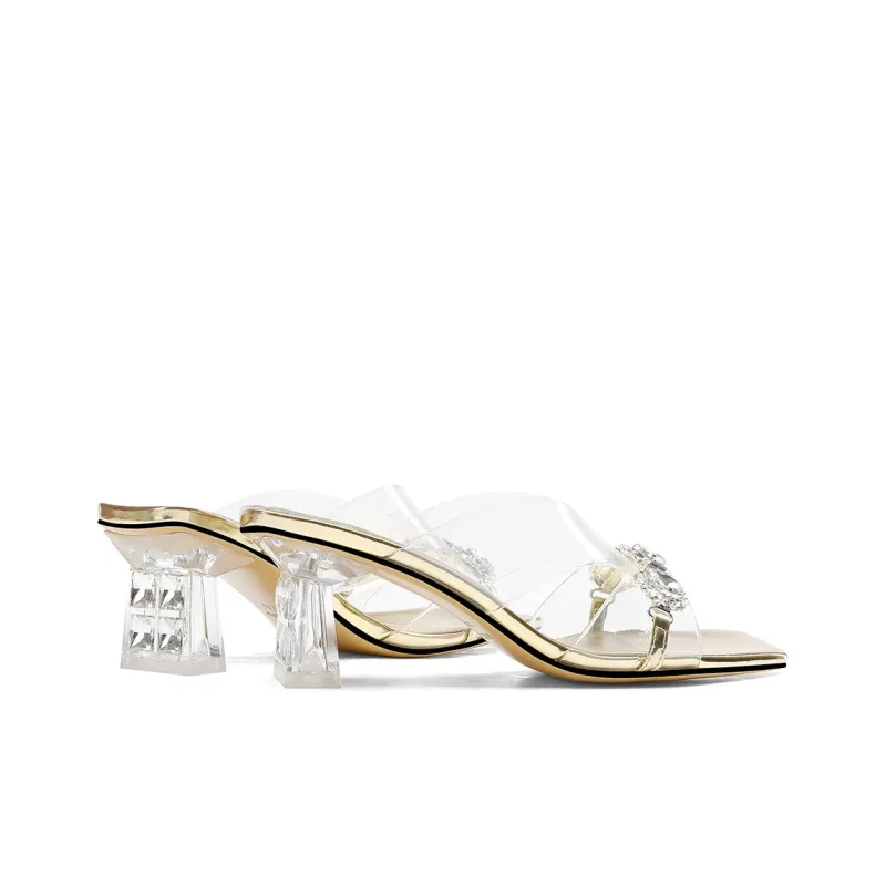 BOSSSUNWEN Rubber Sole Sequins Cut Out Rhinestone Slide Slippers Women's-7