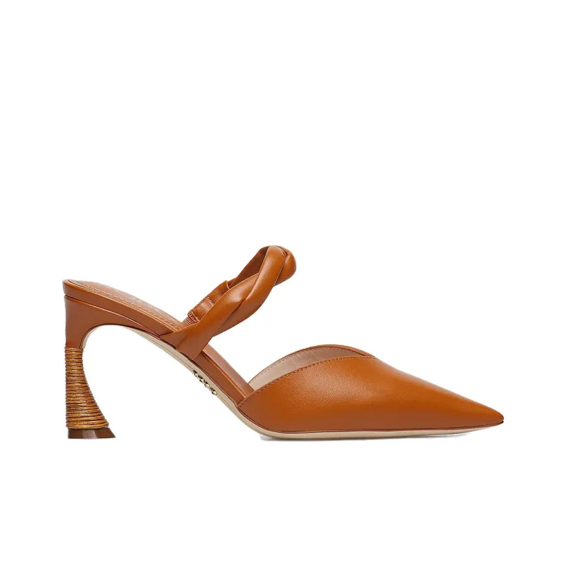 Rodo Closed Toe Slippers 8cm Women's Brown-1