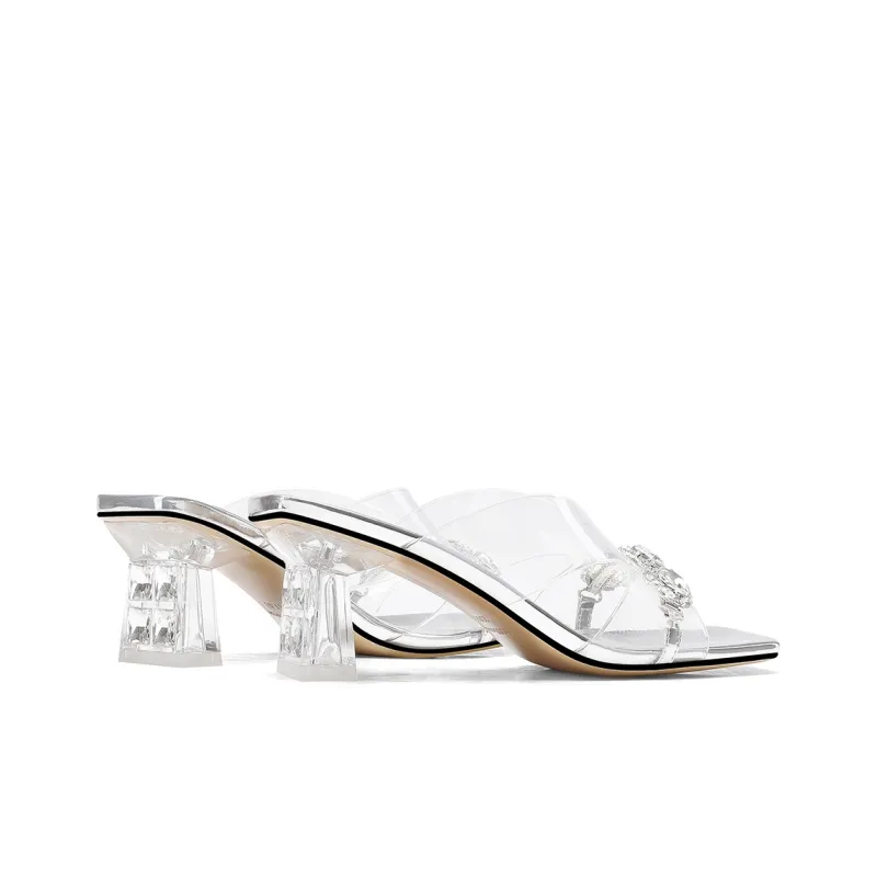 BOSSSUNWEN Rubber Sole Sequins Cut Out Rhinestone Slide Slippers Women's-2