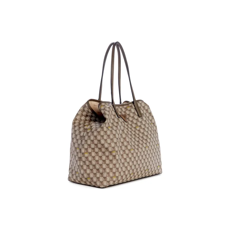 GUESS Faux Leather Tote Bag Shopping Bag Shoulder Bag Handbag Large Size Unisex Brown-3