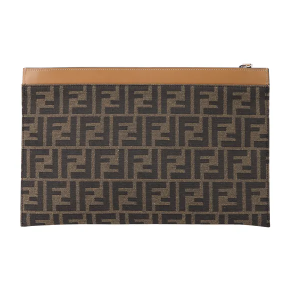 FENDI Cow Leather Clutch Medium Size Men's Brown-4