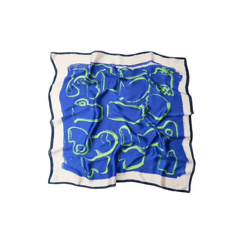 ZARA Polyester Silk Scarves Women's Blue-0