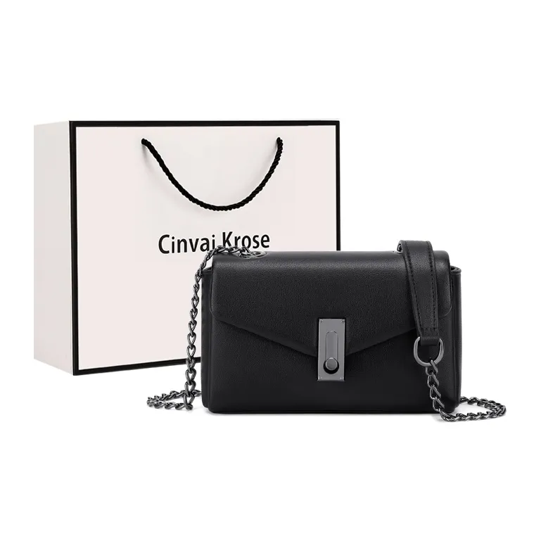 Simvay Clos Cow Leather Shoulder Bag Crossbody Bag Small Square Bag Shoulder Bag Small Size Women's Black/Ecru-0