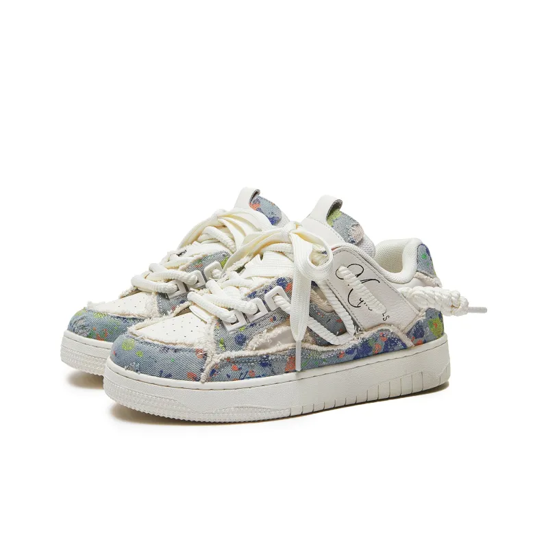 MQMS Skateboard Shoes Unisex Low Top White/Pink/Olive Green-2