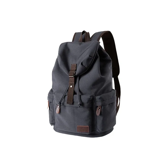 PULUWIRR Canvas Backpack Regular Unisex Khaki Blue/Black-0