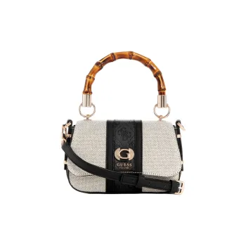 GUESS Canvas With Imitation Leather Trim Canvas Bag Shoulder Bag Crossbody Bag Handbag Mini Women's Beige & Black