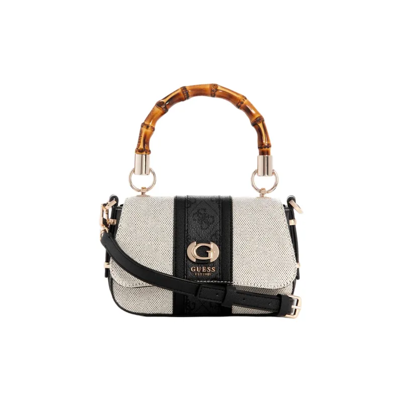 GUESS Canvas With Imitation Leather Trim Canvas Bag Shoulder Bag Crossbody Bag Handbag Mini Women's Beige & Black-0