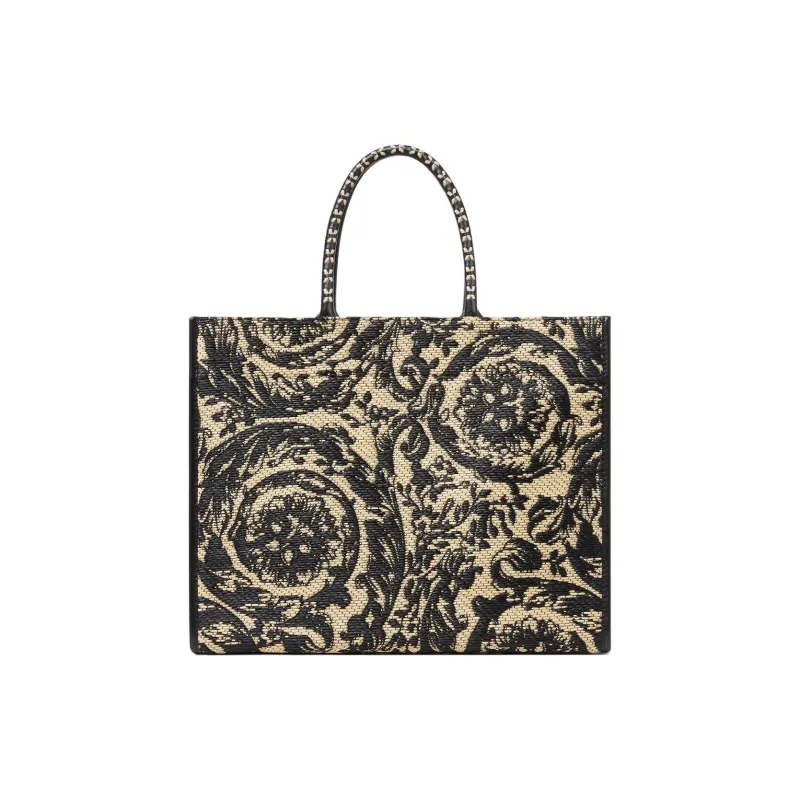 VERSACE Raffia Fiber Tote Bag Shopping Bag Handbag Large Size Women's Black-2