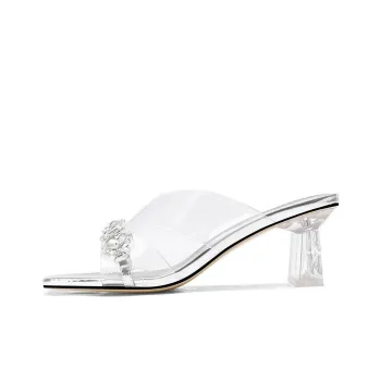 BOSSSUNWEN Rubber Sole Sequins Cut Out Rhinestone Slide Slippers Women's