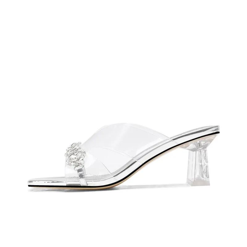 BOSSSUNWEN Rubber Sole Sequins Cut Out Rhinestone Slide Slippers Women's-0