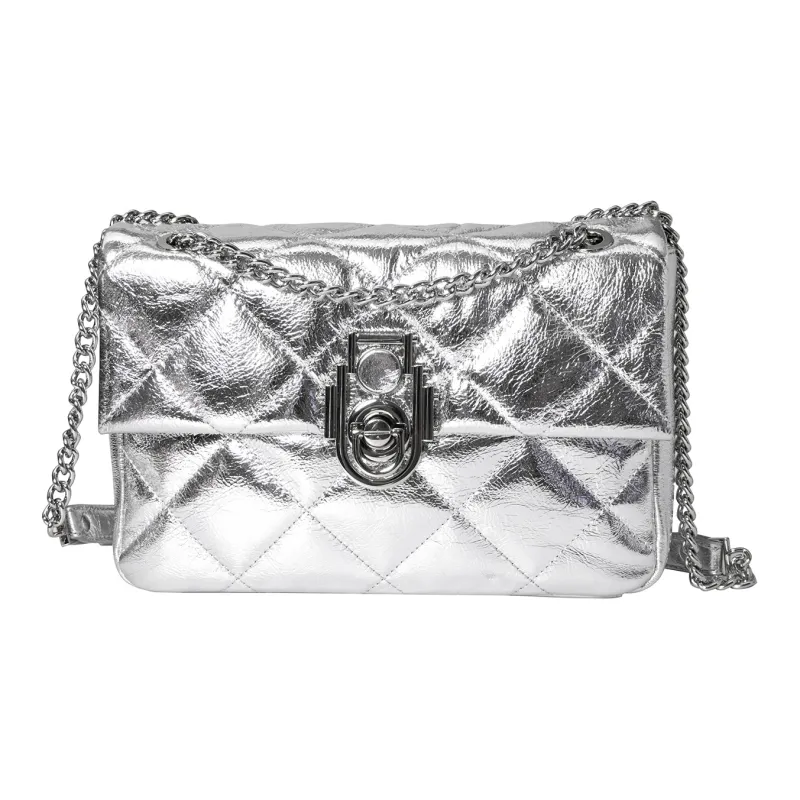 Moran & Karly Cow Leather Shoulder Bag, Crossbody Bag Women's Space Silver-0