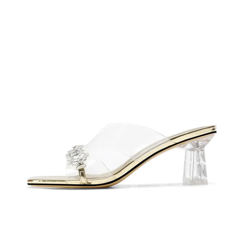 BOSSSUNWEN Rubber Sole Sequins Cut Out Rhinestone Slide Slippers Women's-5