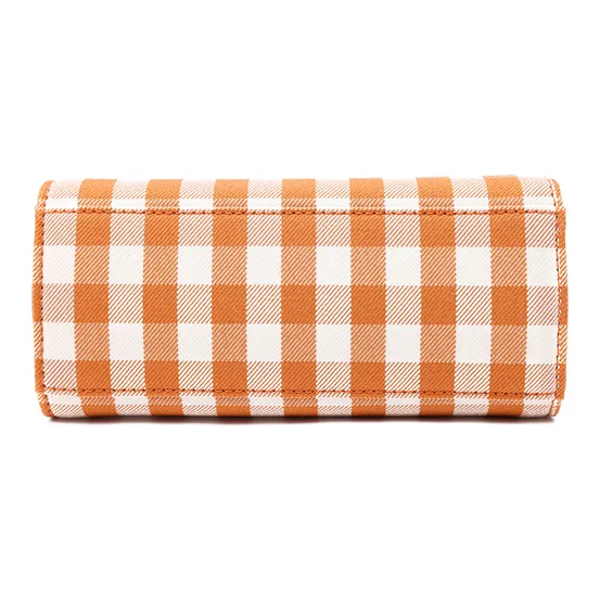 TORY BURCH Lee Radziwill Leather Shoulder Bag, Crossbody Bag, Handbag Trumpets Women's Orange White Plaid-5