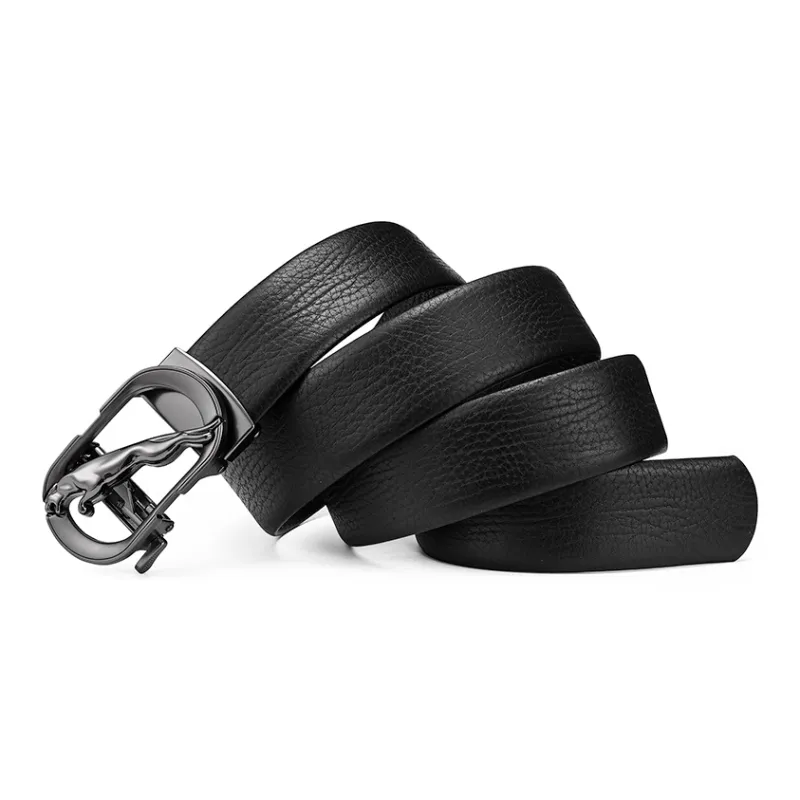 JAGUAR Trendy Fashion Automatic Buckle Cut Out Design Cow Leather Leather Belts Men's Gunmetal Width  3.5cm-3