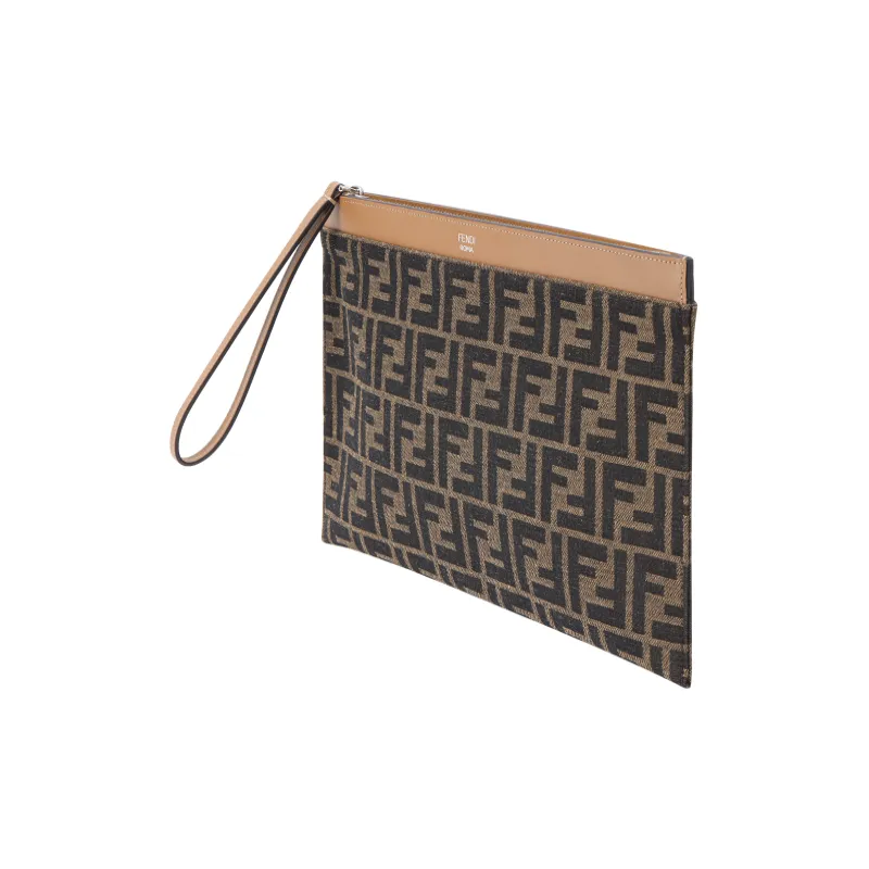 FENDI Cow Leather Clutch Medium Size Men's Brown-3