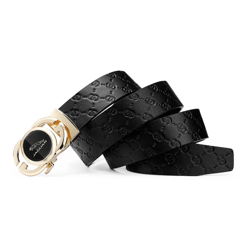 JAGUAR Men's Fashion Automatic Buckle Cut Out Design Cow Leather Belt Belt Men's Gold Width  3.5cm-3