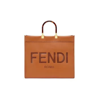 FENDI Sunshine Calfskin Tote Bag Shopping Bag Shoulder Bag Crossbody Bag Handbag Small Size Women's Brown