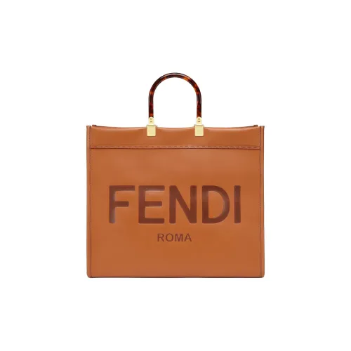 FENDI Sunshine Calfskin Tote Bag Shopping Bag Shoulder Bag Crossbody Bag Handbag Small Size Women's Brown