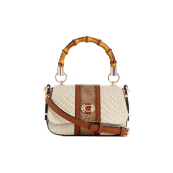 GUESS Canvas With Imitation Leather Trim Canvas Bag Shoulder Bag Crossbody Bag Handbag Mini Women's Beige Brown