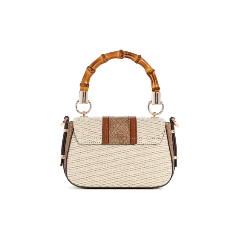 GUESS Canvas With Imitation Leather Trim Canvas Bag Shoulder Bag Crossbody Bag Handbag Mini Women's Beige Brown-2