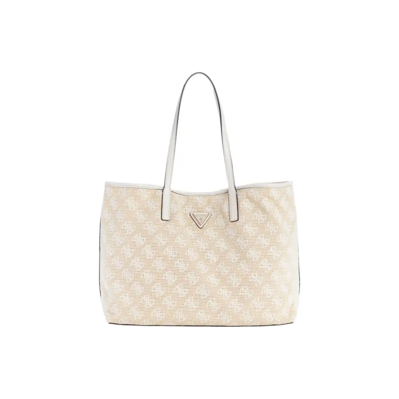 GUESS Artificial Leather Trim Tote Bag Shopping Bag Shoulder Bag Handbag Large Size Women's White-1