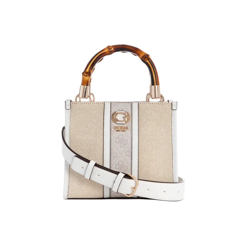 GUESS Canvas Tote Bag Shopping Bag Shoulder Bag Crossbody Bag Handbag Mini Women's White-0
