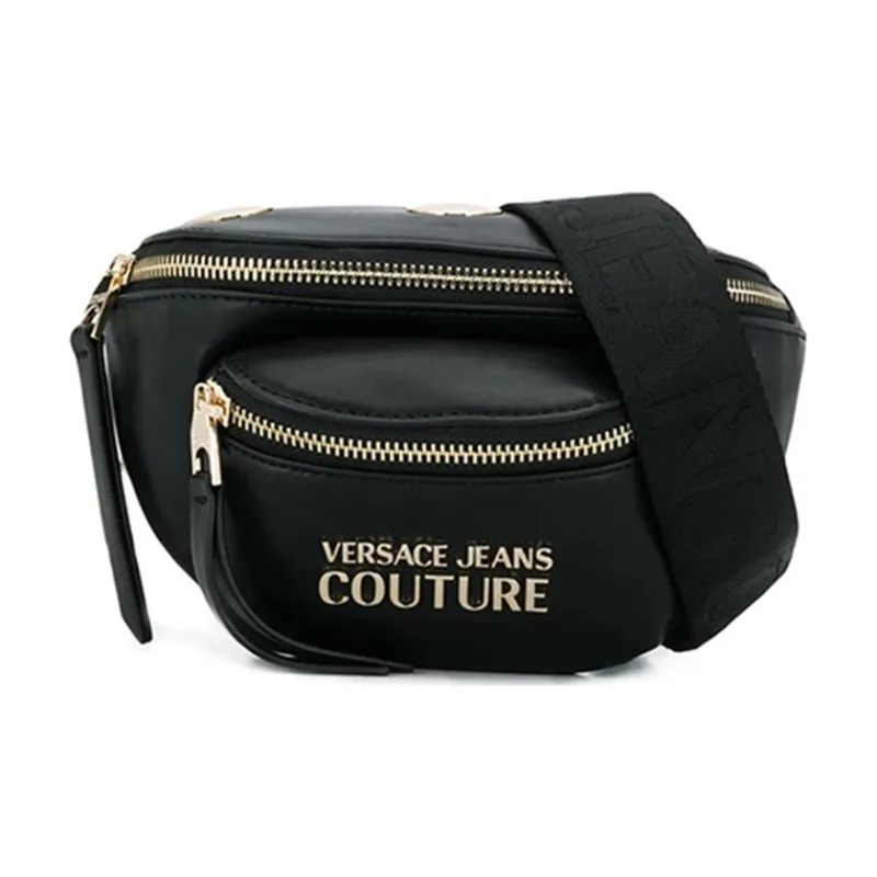 VERSACE JEANS COUTURE Leather Crossbody Bag, Fanny Pack Unisex Black-0