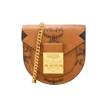 MCM Patricia Visetos Polyester With Leather Crossbody Bag Women's Brown With Cognac