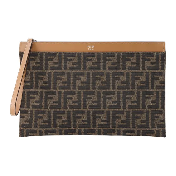 FENDI Cow Leather Clutch Medium Size Men's Brown-1