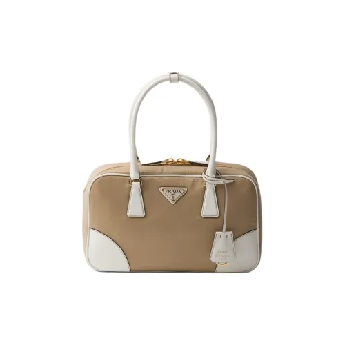 PRADA Re-Edition Nylon And Leather Shoulder Bag Crossbody Bag Handbag Medium Size Women's Camel White