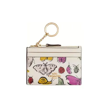 COACH Mini Id Skinny Coated Canvas With Smooth Leather Card Holder Mini Women's Gold & Chalk Multicolor