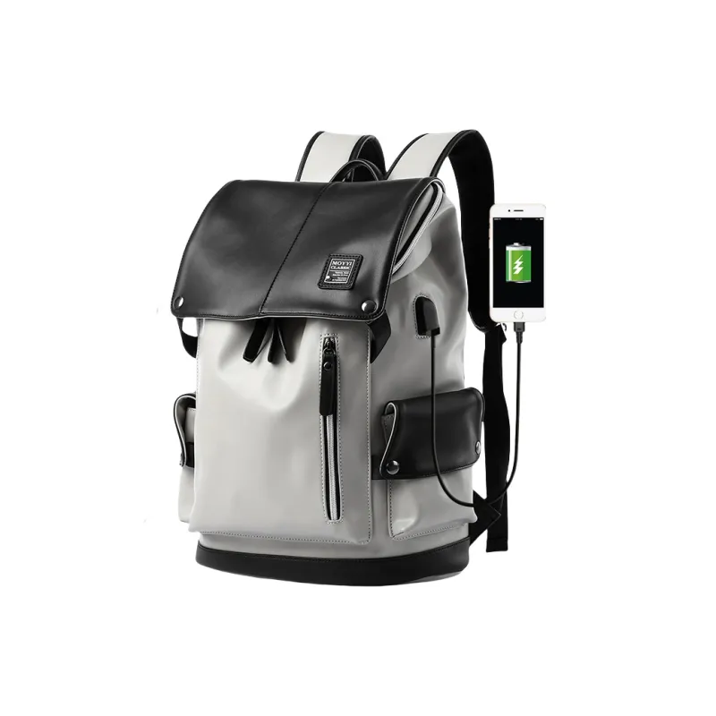 PULUWIRR PVC Backpack Regular Unisex Black White-6