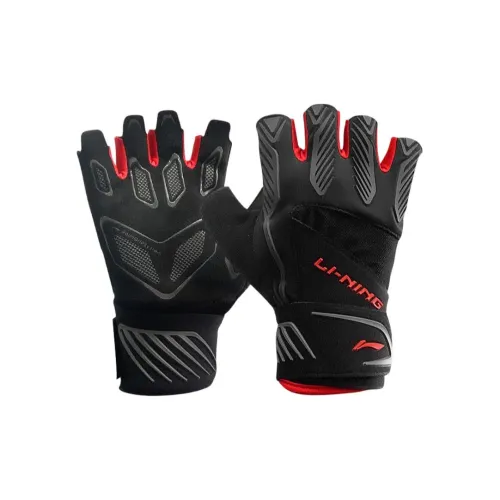 LiNing Fitness Gloves Wear-Resistant Slip-Resistant Black Red Silicone