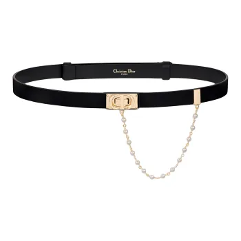 DIOR Solid Color Smooth Buckle Design Cow Leather, Glass Leather Belts Women's Black Width 2CM