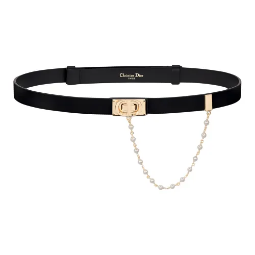 DIOR Solid Color Smooth Buckle Design Cow Leather, Glass Leather Belts Women's Black Width  2CM