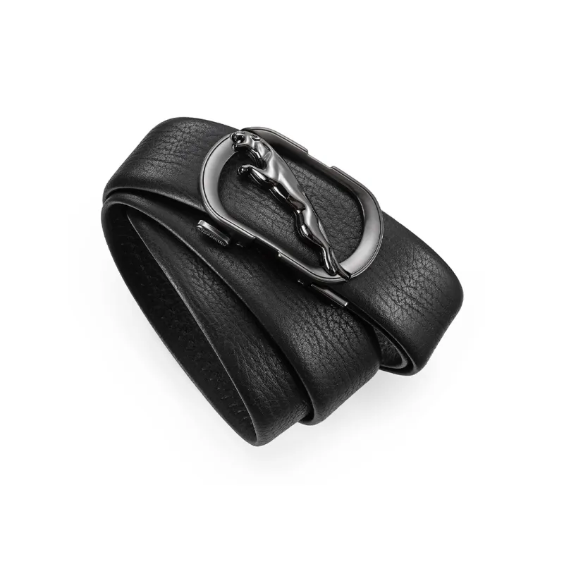 JAGUAR Trendy Fashion Automatic Buckle Cut Out Design Cow Leather Leather Belts Men's Gunmetal Width  3.5cm-2