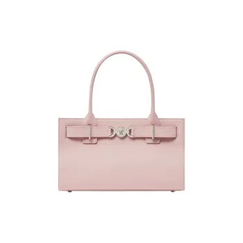VERSACE Grain Plain Weave Leather Tote Bag, Shopping Bag, Shoulder Bag, Handbag Medium Size Women's Light Pink Red