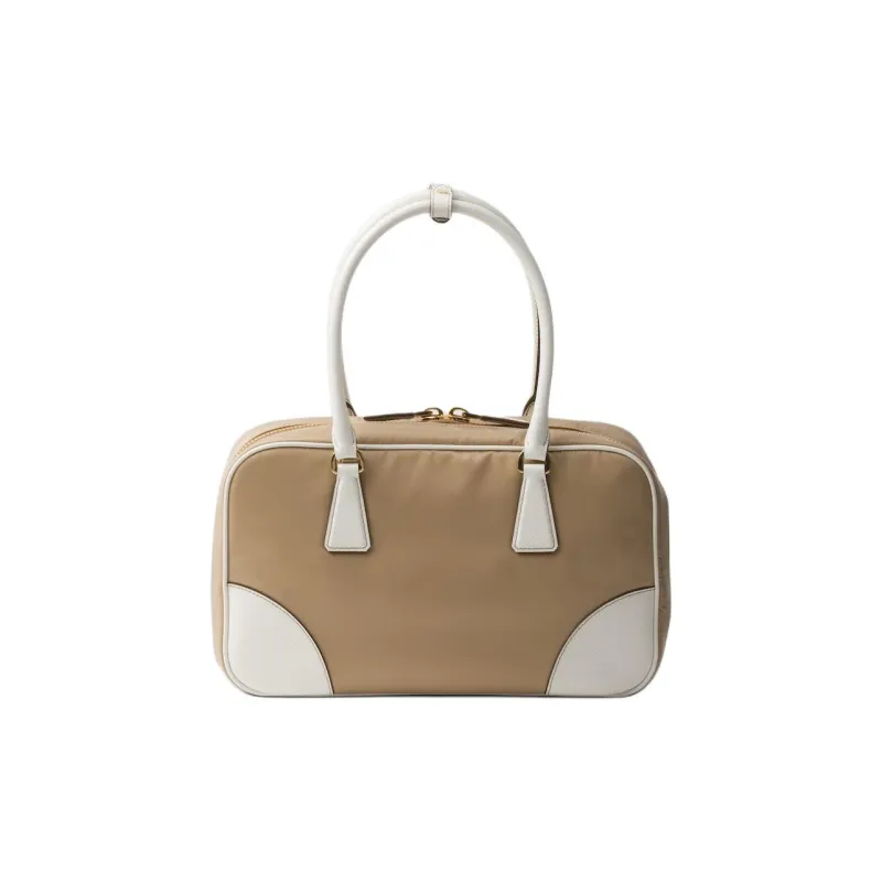 PRADA Re-Edition Nylon And Leather Shoulder Bag Crossbody Bag Handbag Medium Size Women's Camel White-2