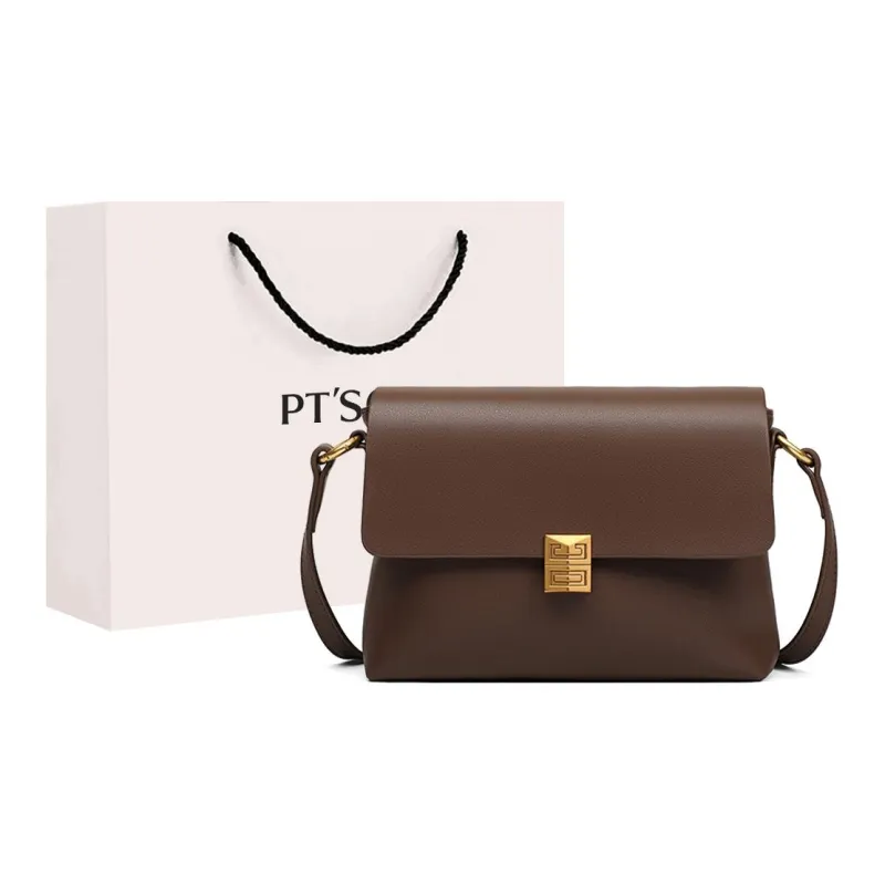 PT'SON Cow Leather Shoulder Bag, Crossbody Bag Medium Size Women's Gold Brown/Beige Coffee/Coffee-12