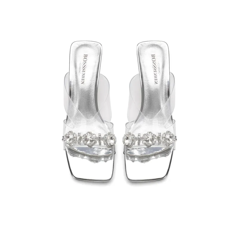 BOSSSUNWEN Rubber Sole Sequins Cut Out Rhinestone Slide Slippers Women's-3