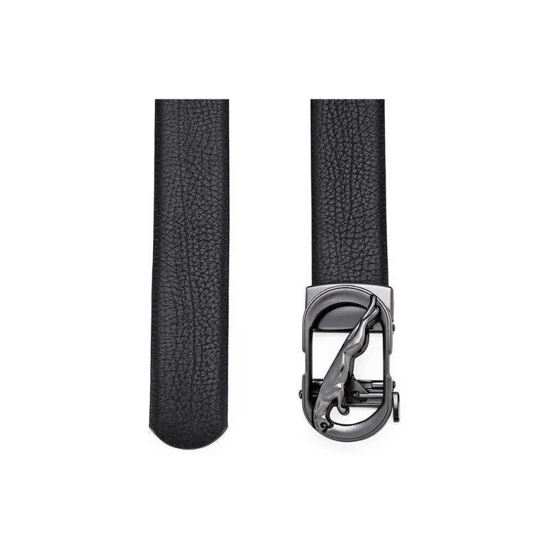 JAGUAR Trendy Fashion Automatic Buckle Cut Out Design Cow Leather Leather Belts Men's Gunmetal Width  3.5cm-5