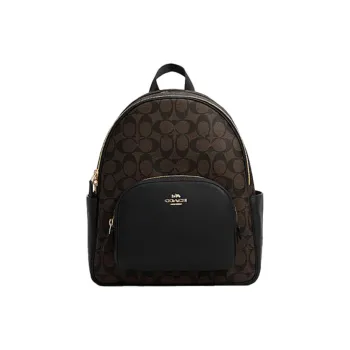 COACH Court Canvas With Leather Backpack Medium Size Women's Black/Brown