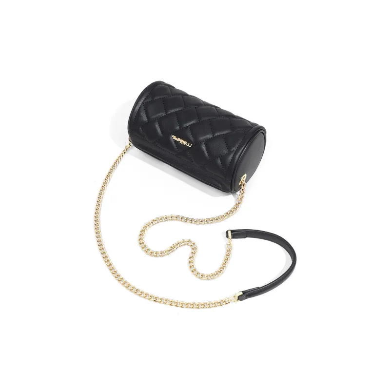 MILLIE'S Cow Leather Underarm Shoulder Bag, Crossbody Bag, Cylinder Bag Regular Women's Elegant Black/Ecru-4